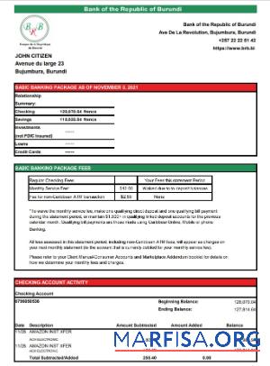 Printable Burundi Bank of the Republic of Burundi bank statement excel example